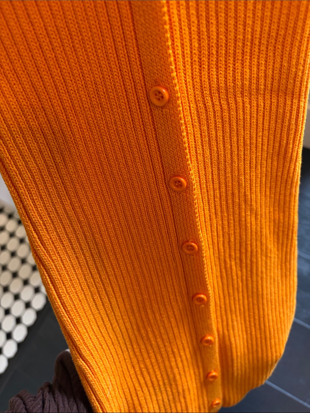 Button-Front Ribbed Maxi Dress in Orange - Picture 3 of 5
